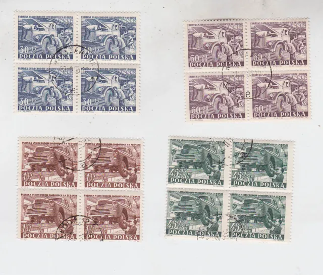 (poland)1952/3 two sets,used Sc 563,B99/101,block of four      v60