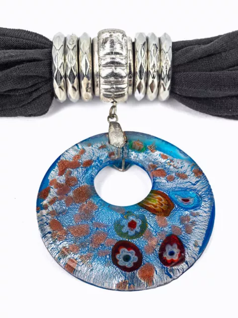 Circular Glass Milliefiori Scarf Pendant with 6 Rings - 9cms - AU Seller