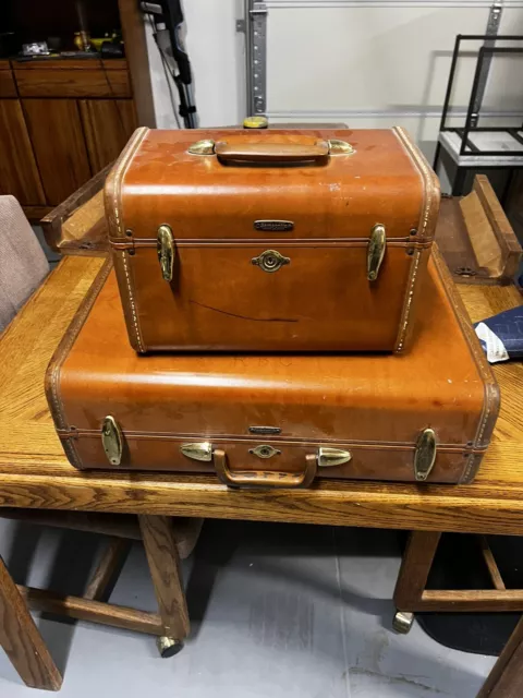 2Matching Caramel Color Samsonite Luggage Set Decor 1940's Travel 4612,4632