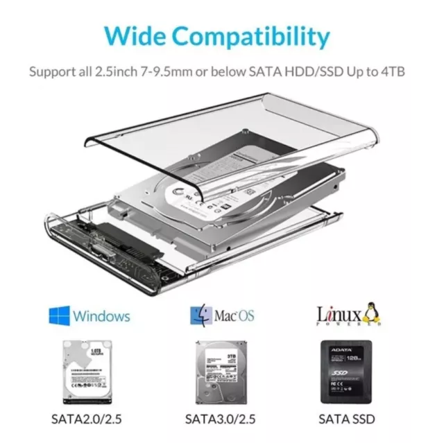 Boitier Externe Disque Dur transparent USB 3.0 2.5 pouces pour SATA HDD et SSD 3