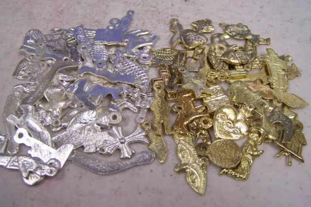 Sample Milagro Lot - 5 Golden/Brass, 5 Silver Colored Mexican milagros, Mexico