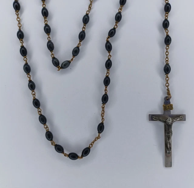 Black Wooden Beaded Crucifix Rosary Wood Prayer Beads Catholic