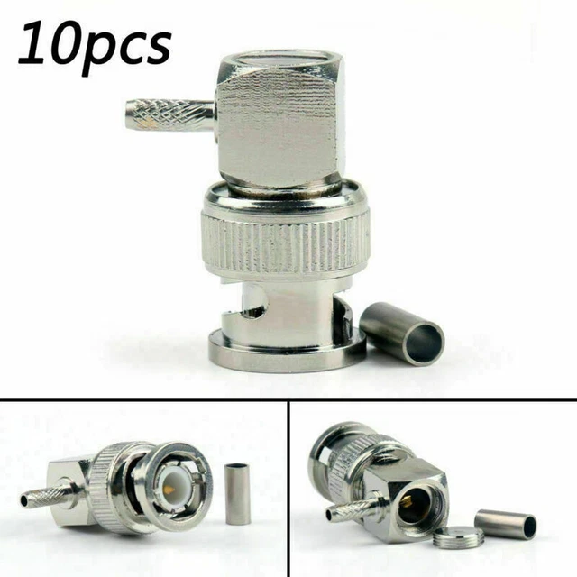 10xConnettore BNC Male Plug 90° Crimp RG174 RG316 LMR100 Cavo Right Angle New IT