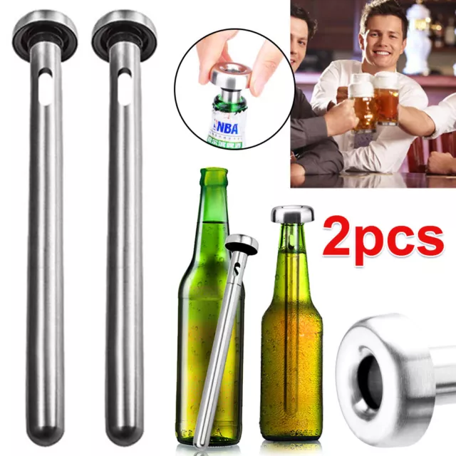 2x 18/8 Cooler Stainless Steel Bottle Chill Sticks Beer   Chiller Pourer