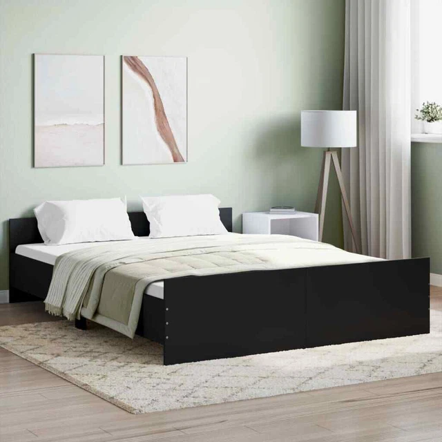 MODERN WOODEN BLACK Queen Size 160cm Bed Frame Base With Headboard