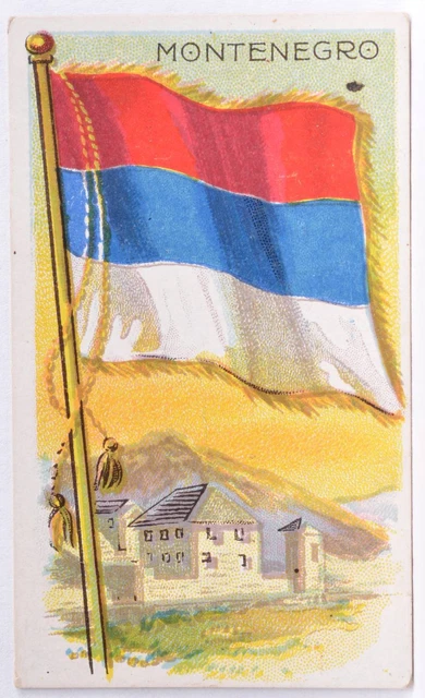 1909 T59 Flags of All Nations Tobacco Card Montenegro Sweet Caporal Blue Back