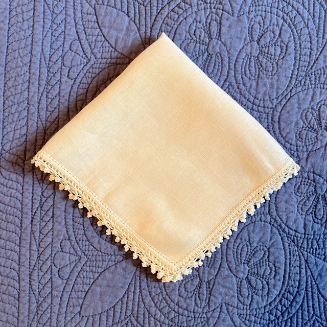 Vintage White Wedding Hanky Crocheted Handmade Lace Edge Bridal Handkerchief