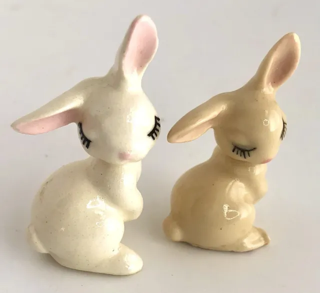 Hagen Renaker Miniature Porcelain Rabbit Figurine Shy Bunny Mom Baby Pair HTF