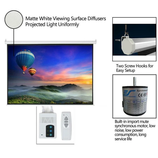100" 4:3 Foldable Electric Motorized Projector Screen HD Home Theater+Remote NEW