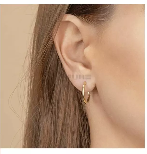 15mm Gold 925 Sterling Silver Clicktop French Lock 2mm Thin Small Hoop Earrings