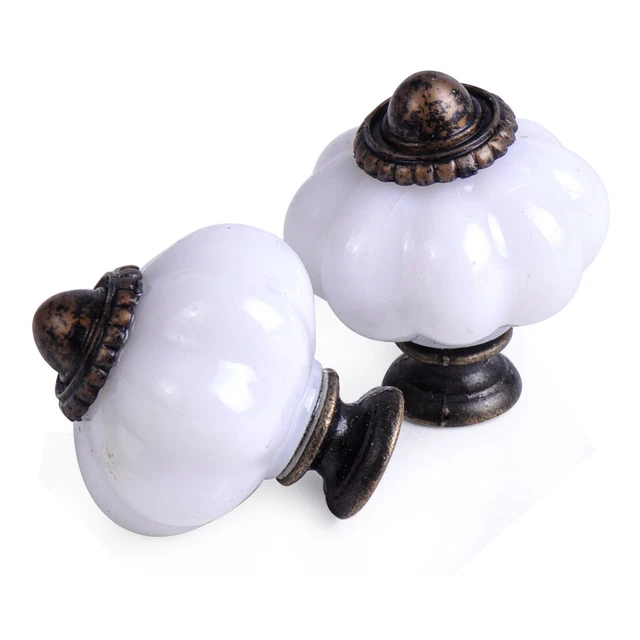 10x Retro White Pumpkin Knobs Cabinet Drawer Door Cupboard Pull Handle Pop 2
