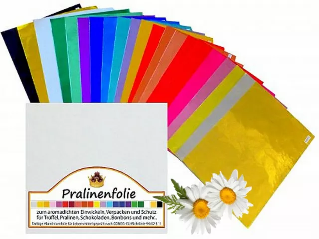 30 Blatt  bunte Alufolie 140x140 für Schokoladen Pralinenfolie Einwickelfolie