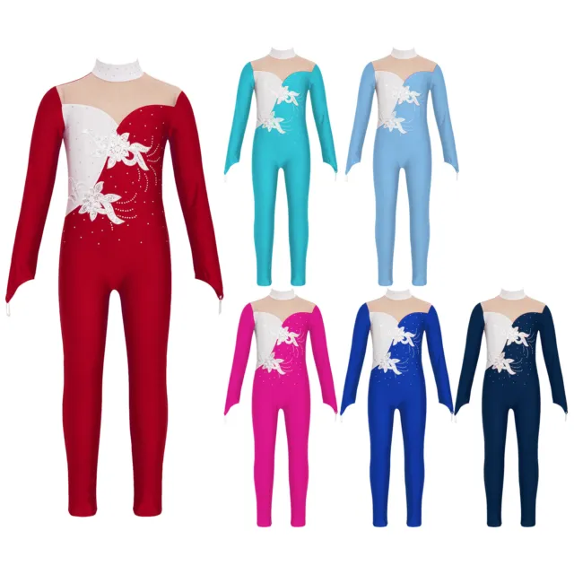 Kinder Mädchen Gymnastikanzug Eiskunstlauf Tanzbekleidung Slim Fit Tanztrikots