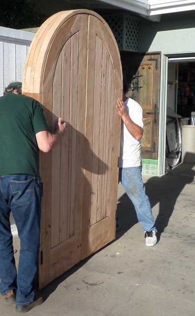 Rustic reclaimed lumber arched double door solid wood hand carved pre hung 6