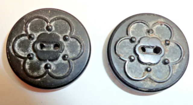 Pair 1800's Goodyear's N.R. P=T 1851  Militarily Hard Rubber Buttons 2 Hole