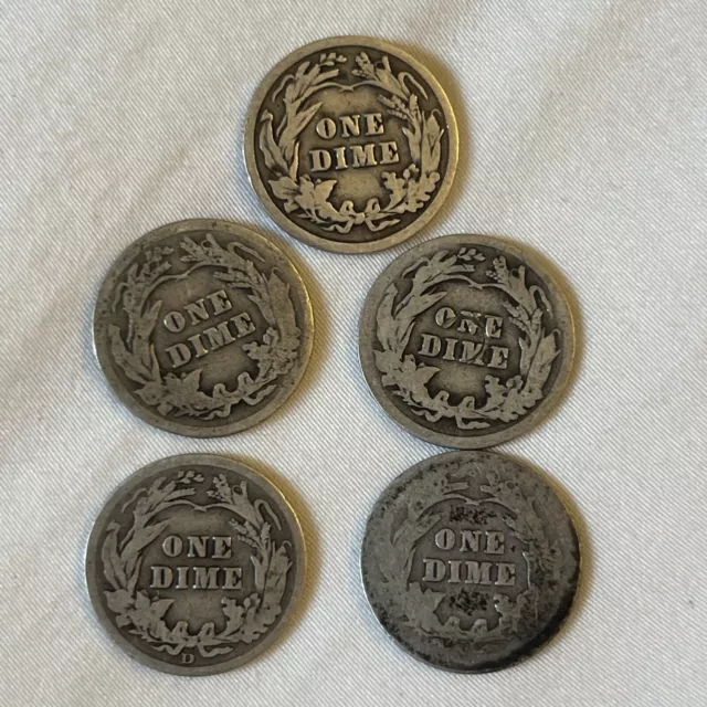 Lot of 5 Barber Dimes 1906 1909 1913 1914 1916 B14 2