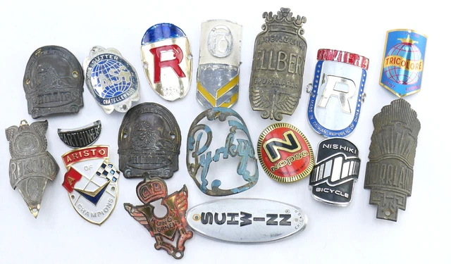 Headbadge Collection Vintage Road Bike Frame badge Schwinn LOT of 16 Headbadge Collection Vintage Road Bike Frame badge Schwinn LOT of 16