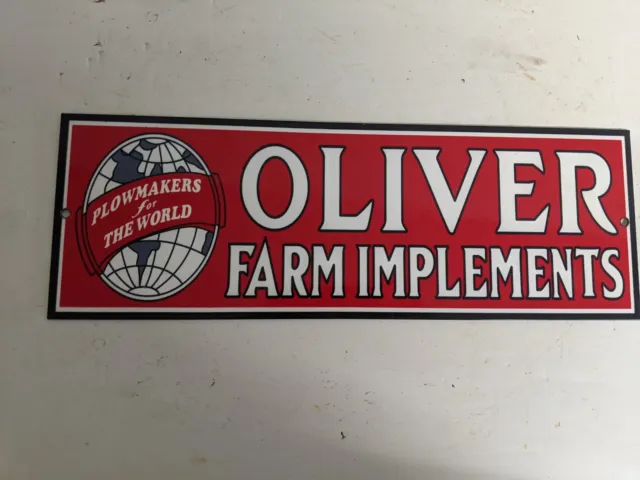 Old Vintage Oliver Farm Omplements Machinery Porcelain Heavy Metal Sign Tractor