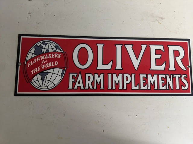 Old Vintage Oliver Farm Omplements Machinery Porcelain Heavy Metal Sign Tractor