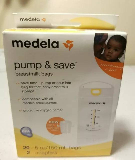 Medela Pump & Save Breastmilk Bags 20ct and 2 Adapters New