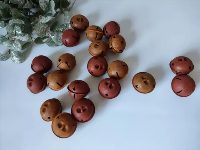 SET/20 JINGLE BELLS   1 3/4 in  Primitive Rusty Tin Christmas Crafts DYI Crafts