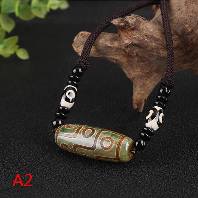 Ethnic Tibetan Nine Eyes Dzi Necklace Women Men Simple Pendant Neckl-wf