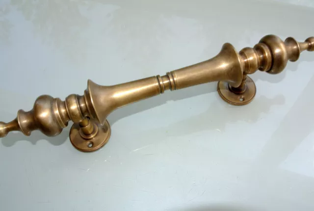 1 large DOOR handle pulls solid SPUN brass vintage aged old style 12 " B