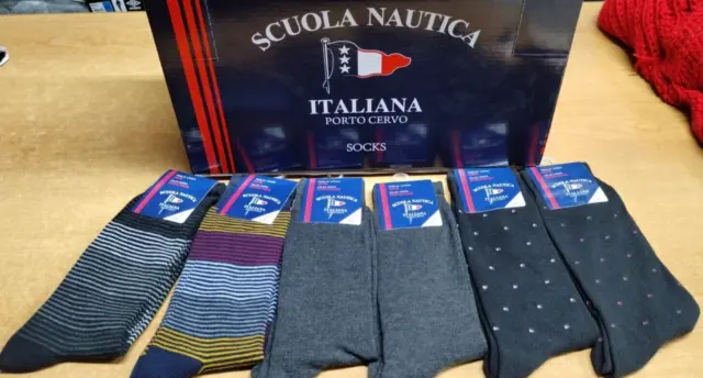 Scuola Nautica Italiana 6 Paia Di Calze Corte Uomo Caldo Cotone Invernali 39/46