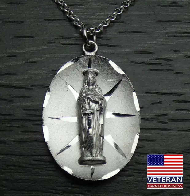 Vintage Sterling Silver Catholic Saint Barbara Pendant Rolo Necklace 24 inches