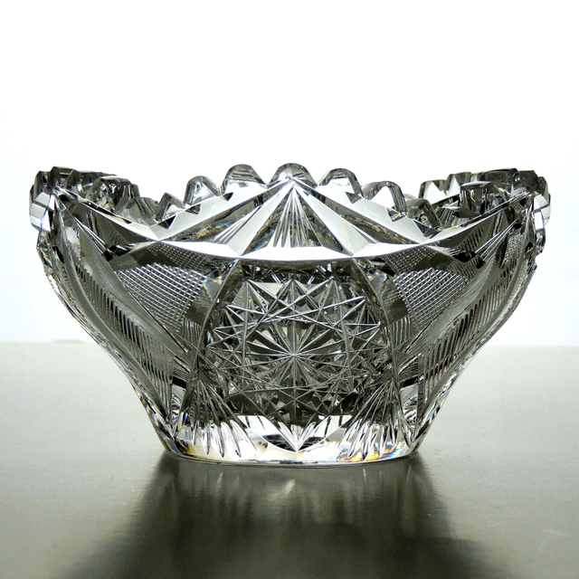 Antique American Brilliant Period ABP Cut Crystal Glass Hobstar Sawtooth 5" Bowl 2
