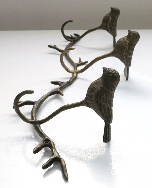 Unique Heavy Cast Iron Rack Wall Hat Coat Hook Hanger with Birds, 21 inch