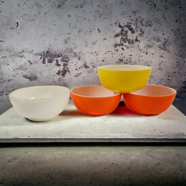 VINTAGE FIRE KING Milk Glass Cereal Bowl Orange Yellow Bowls (4) 19.99
