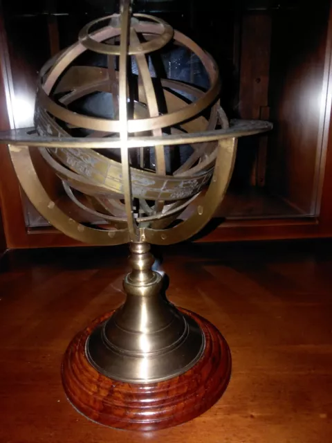 Brass Tabletop 7" Armillary Sphere Globe Nautical.  Horoscope symbols engraved.