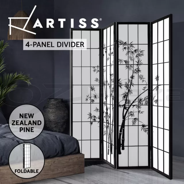 Artiss 4 Panel Room Divider Screen Partition Privacy Stand Bamboo Black White