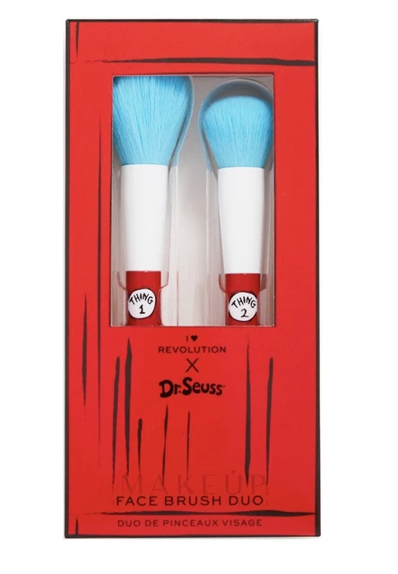 Dr. Seuss X I Heart Revolution Beauty Thing 1 y 2 Maquillaje Cepillo Facial Dúo Set