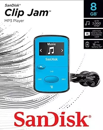 SanDisk Sansa Clip Jam 8GB MP3 Player mit FM Radio fasst 2000 Songs - blau