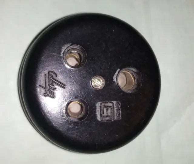 Vintage Old Indian Brass & Bakelite Electric Three Pin Plug Socket Home Dacor