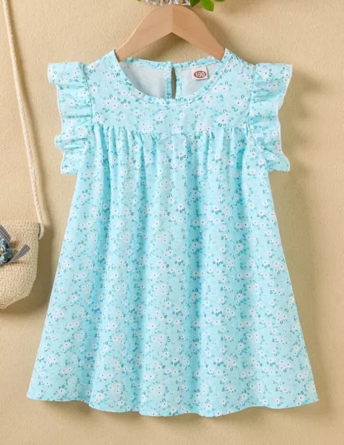 Girls Blue Floral Sundress Summer Dress SZ 5/6