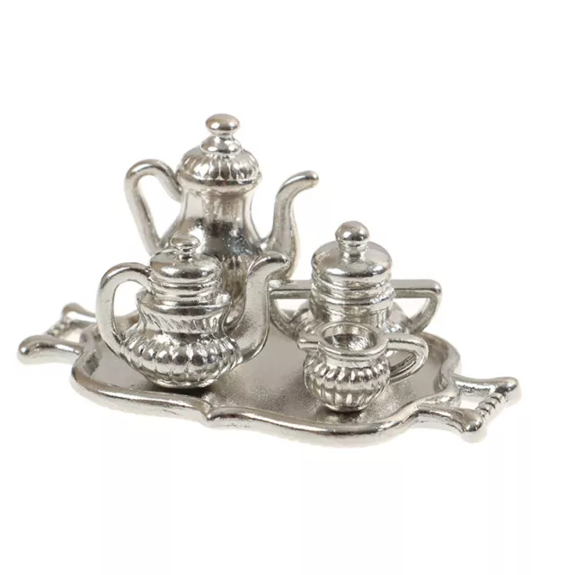 5pcs/Set 1:12 Dollhouse Miniature Metal Kitchen Tea Set Pot Flagon Plate Mode.EW