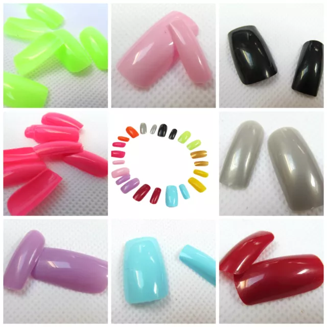 100x LONG FULL COVER FALSE TOE, FINGER NAILS GLUE & FILE 17+ COLOURS FREE UK P&P