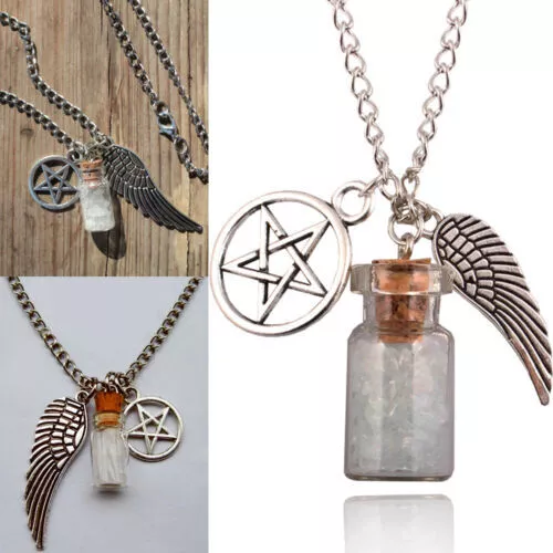 Angel Wing Pentagram Salt Bottle Pendant Supernatural Protection Necklaces