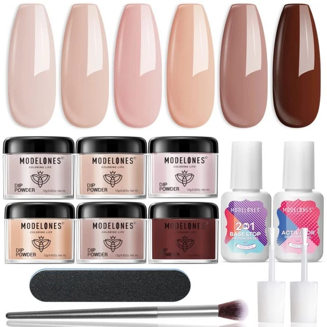 Kit de inicio de uñas en polvo de inmersión de 6 colores, 12 piezas otoño invierno desnudo marrón piel neutra