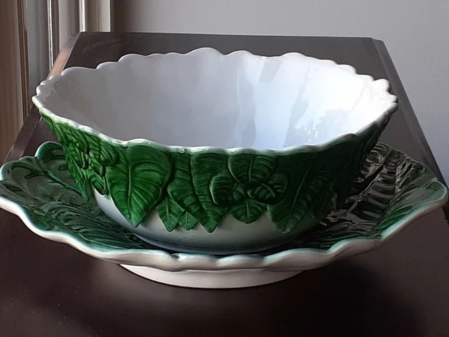 Vintage ITALIAN MAJOLICA Pottery Large SERVING BOWL w/ Matching UNDERPLATE Italy