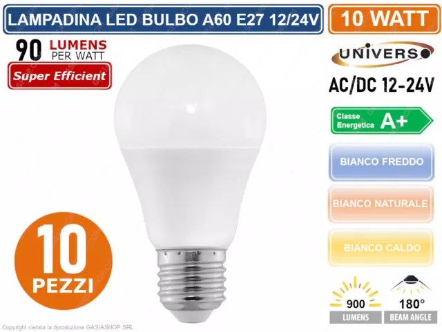 Lampadina LED a Bassa Tensione 8W, E27, 3000K, 12-24V AC/DC