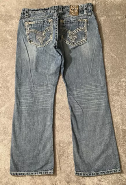 Rock Revival Marcus Relaxed Straight Distressed Denim Jeans Men's 38X30.5