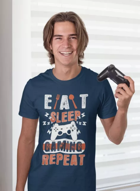 T-shirt divertente gamer EAT SLEEP GAMING REPEAT taglie da small a 6XL videogiochi regalo 2