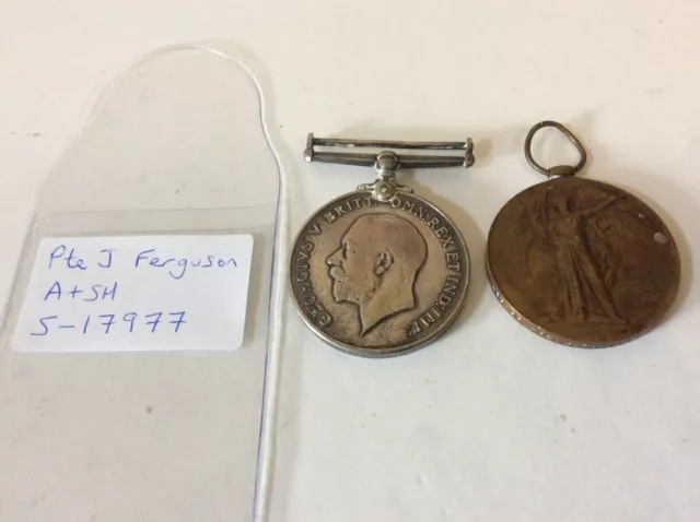 WW1 Casualty DOW Pte Ferguson Argyll & Sutherland Highlanders Medal pair