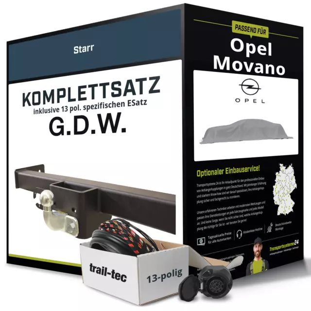 Für OPEL Movano Kasten,Kombi Anhängerkupplung starr +eSatz 13pol 12- Kit NEU