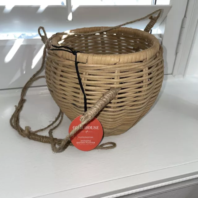 NEW Opalhouse Boho Rattan Wicker Hanging Round Planter