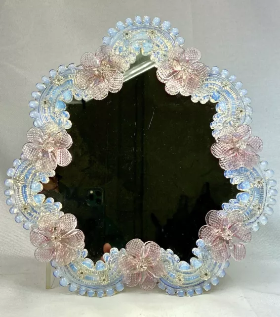 Très Joli miroir vénitien en verre de Murano des années 50/60 Fleurs vintage